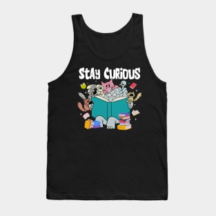 Stay Curious Animals Read Reading Book Librarian Tank Top